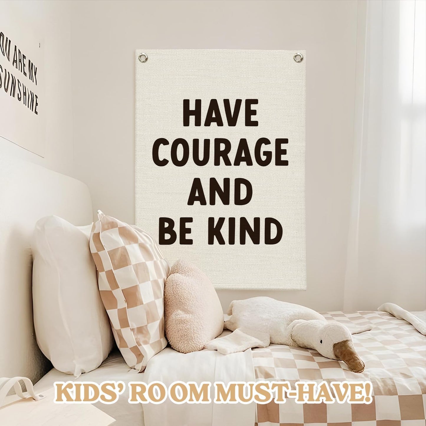 Inspirational Wall Decor Have Courage and Be Kind Positive Motivational Linen Canvas Banner Wall Hanging Flag for Classroom Kids Room Nursery Bedroom Decor Playroom 18x25 Inch