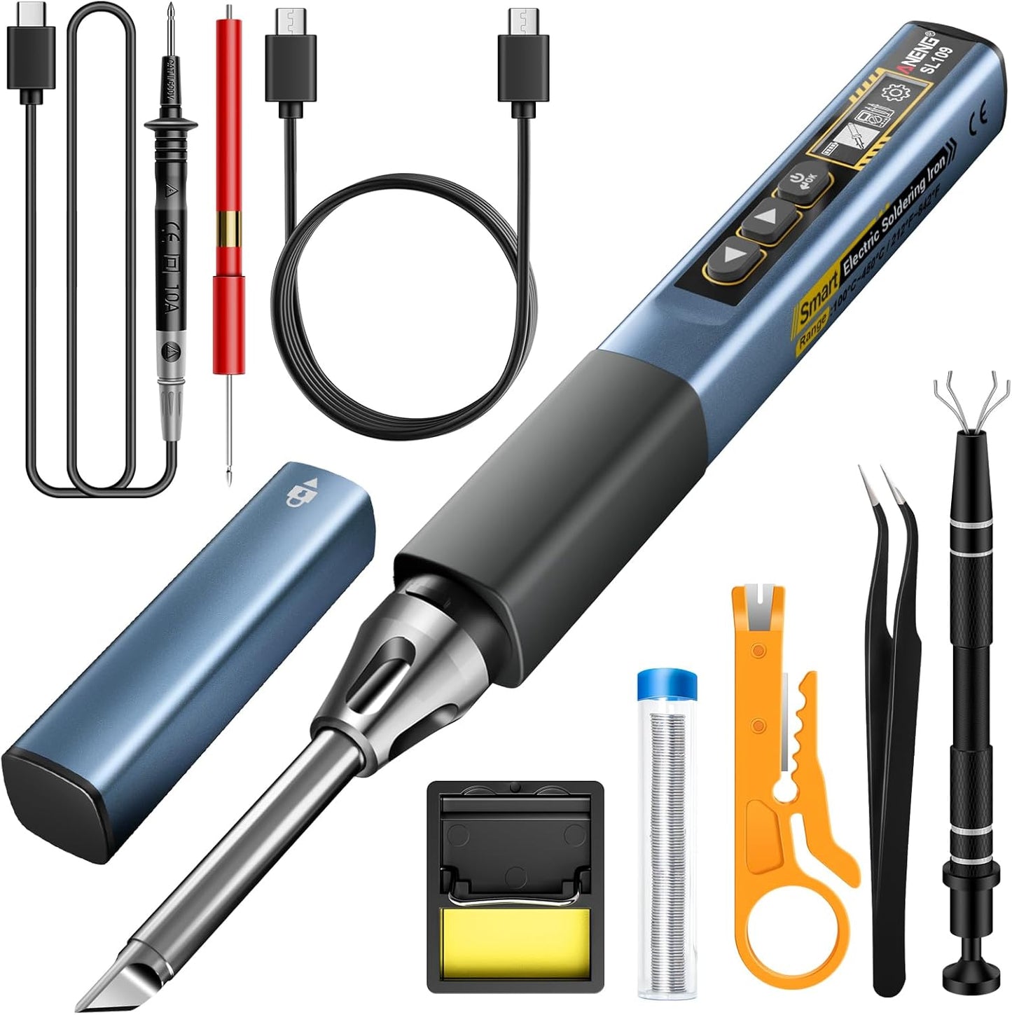 Soldering Iron Kit, Portable Soldering Iron 2in1 Usb soldering gun with LED Digital Adjustable Temperature 212-842℉ 75W 3S Fast Heating Auto-Sleep Mode for Electronics Repair DIY (SL109)