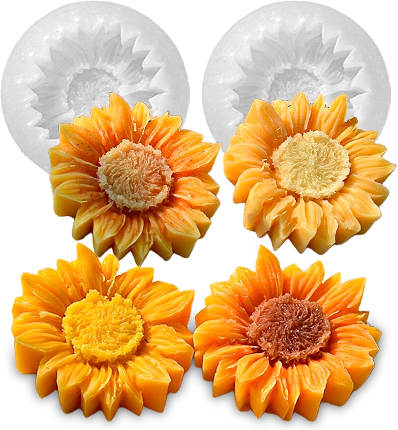 Wehous 2PCS Sunflower Candle Mold Unique Flower Silicone Fondant Chocolate Cake Decor Molds 3D Floral Silicone Molds for Resin Candle Soap Wax Polymer Clay Concrete Art Craft Home Ornament