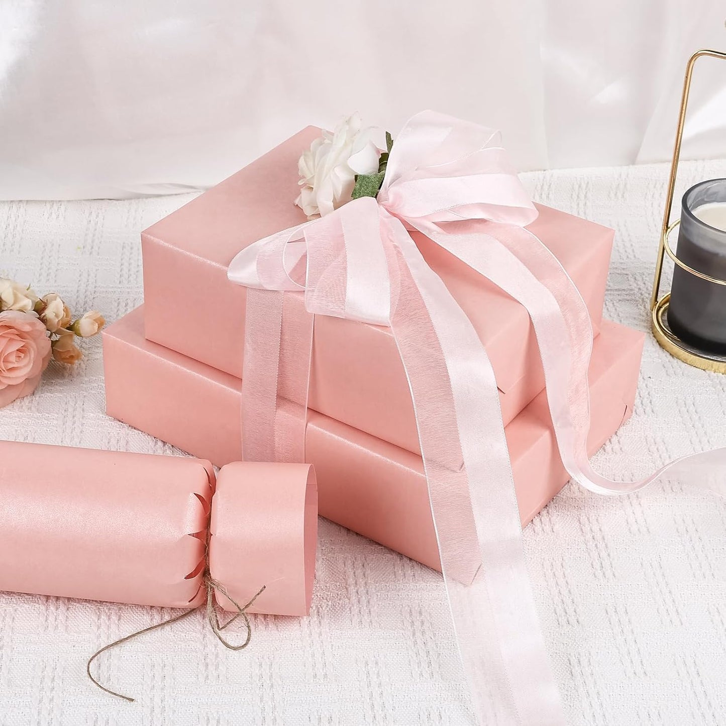 NESCCI Pink Matte Wrapping Paper,Solid Color Pearly-Lustre Paper,Gift Wrapping Paper,Perfect for Wedding,Valentine's Day,Birthday, Christmas,Baby Shower,DIY Bouquet (17 Inches X 32.8 Feet)