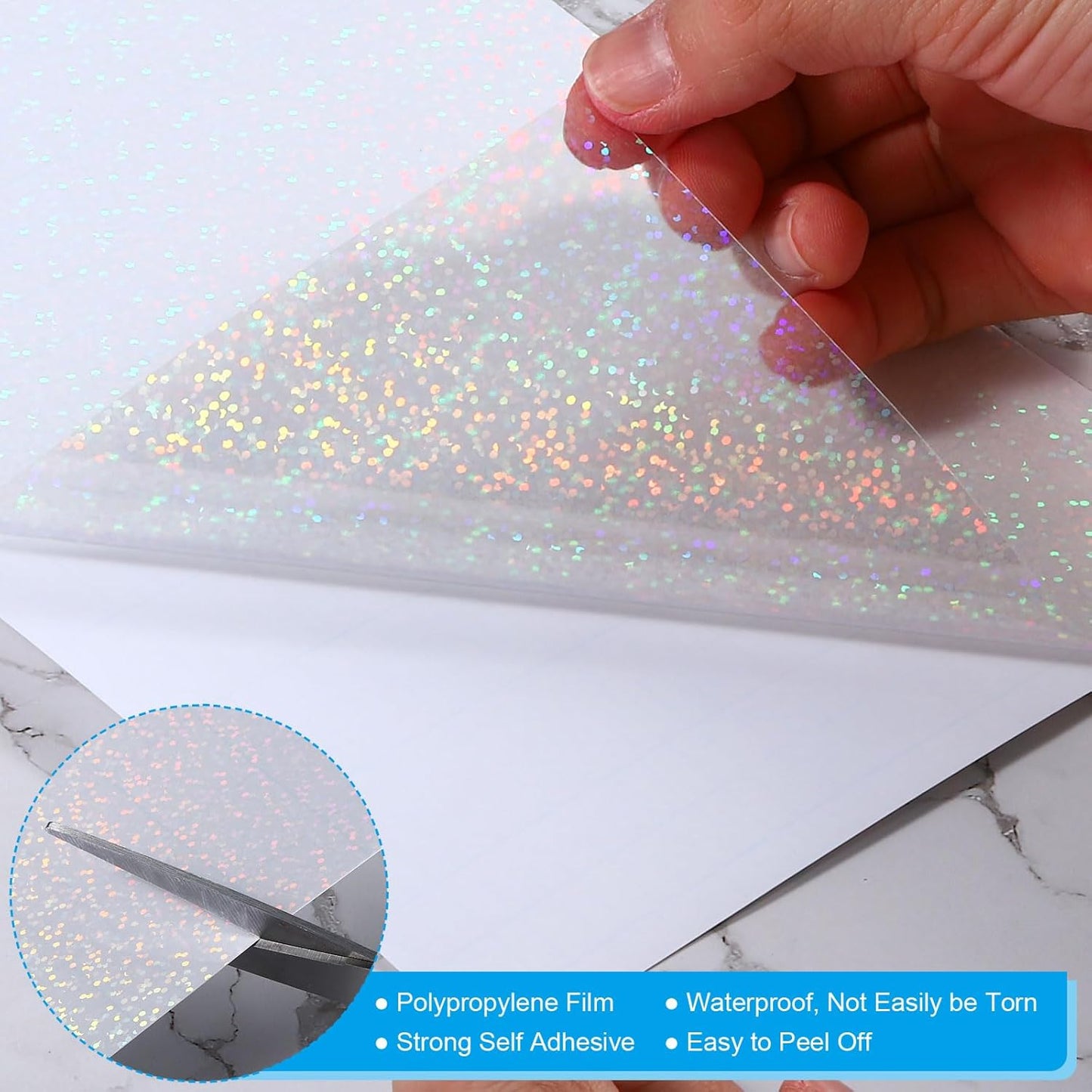 PATIKIL 11.7x8.3" Holographic Sticker Paper, 10Sheets A4 Polypropylene Self-adhesive Transparent Waterproof Laminate Overlay Film for Photo Cards Scrapbook Decorations, Little Circle