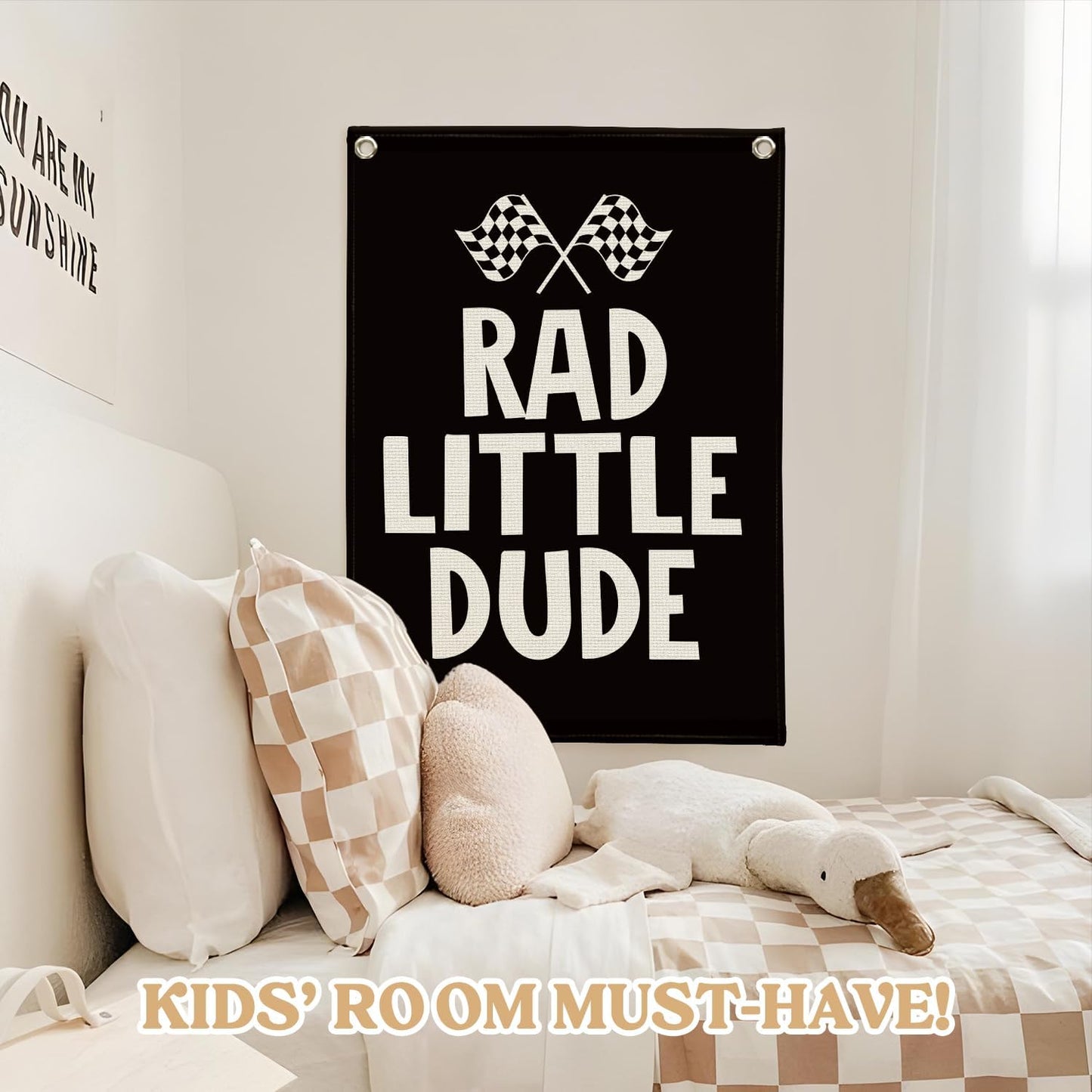 Race Car Room Decor, Rad Little Dude Linen Canvas Banner for Boy Room Decor, Playroom Toddler Boys Bedroom Kidsroom Decor 18x25 Inch