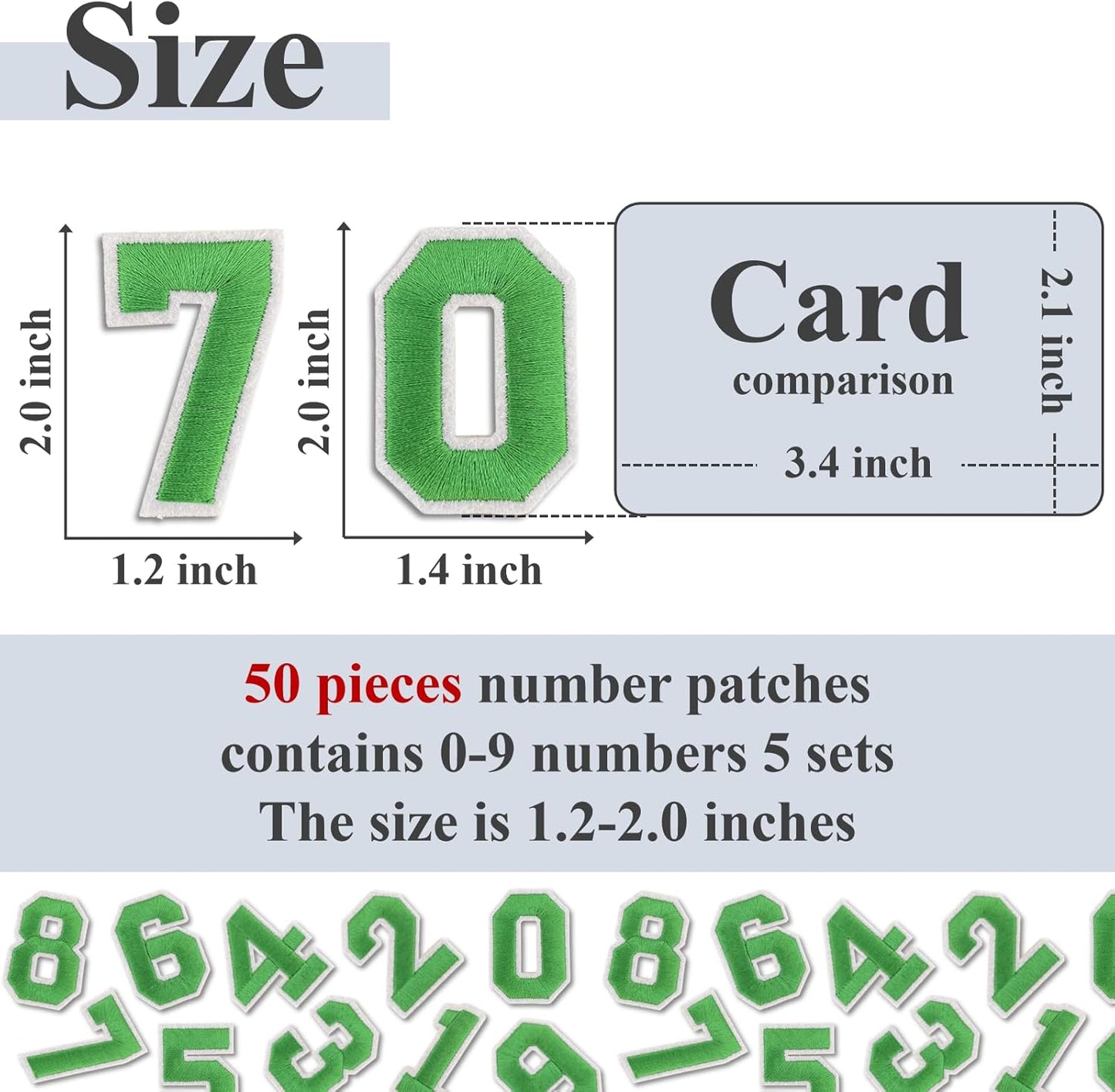 Number Iron On Patches, Numbers 0-9 Embroidery Applique Patch, DIY Decorative Heat Press Patches for Clothing Jeans Jackets Backpacks Hats (Green 50 Pcs)