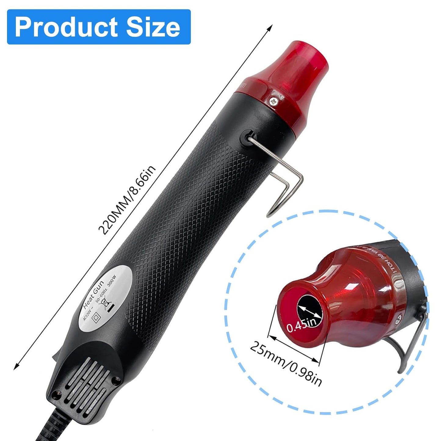 Mini Heat Gun, Portable Hot Air Gun Tool for DIY Crafts Heat Shrink Gun for Epoxy Resin, Embossing, Shrinking Wrapping Drying Paint Removing Stickers (Black)