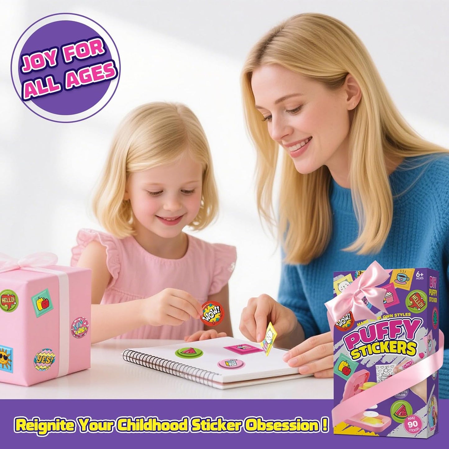 Sticker Maker for Kids - Make Your Own 90 Puffy Stickers Kit - DIY More 3D Stickers Arts and Crafts for Kids Ages 6-10 - Fun Gifts for Girls & Boys 8-12 Year Old Birthday Classroom Rewards