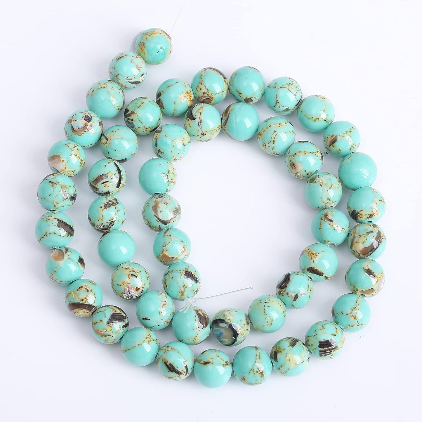 10mm 38pcs Turquoise Beads with Mother of Pearl Blue Howlite Shell Turquoises Stone Round Beads for Jewelry Making Bracelet