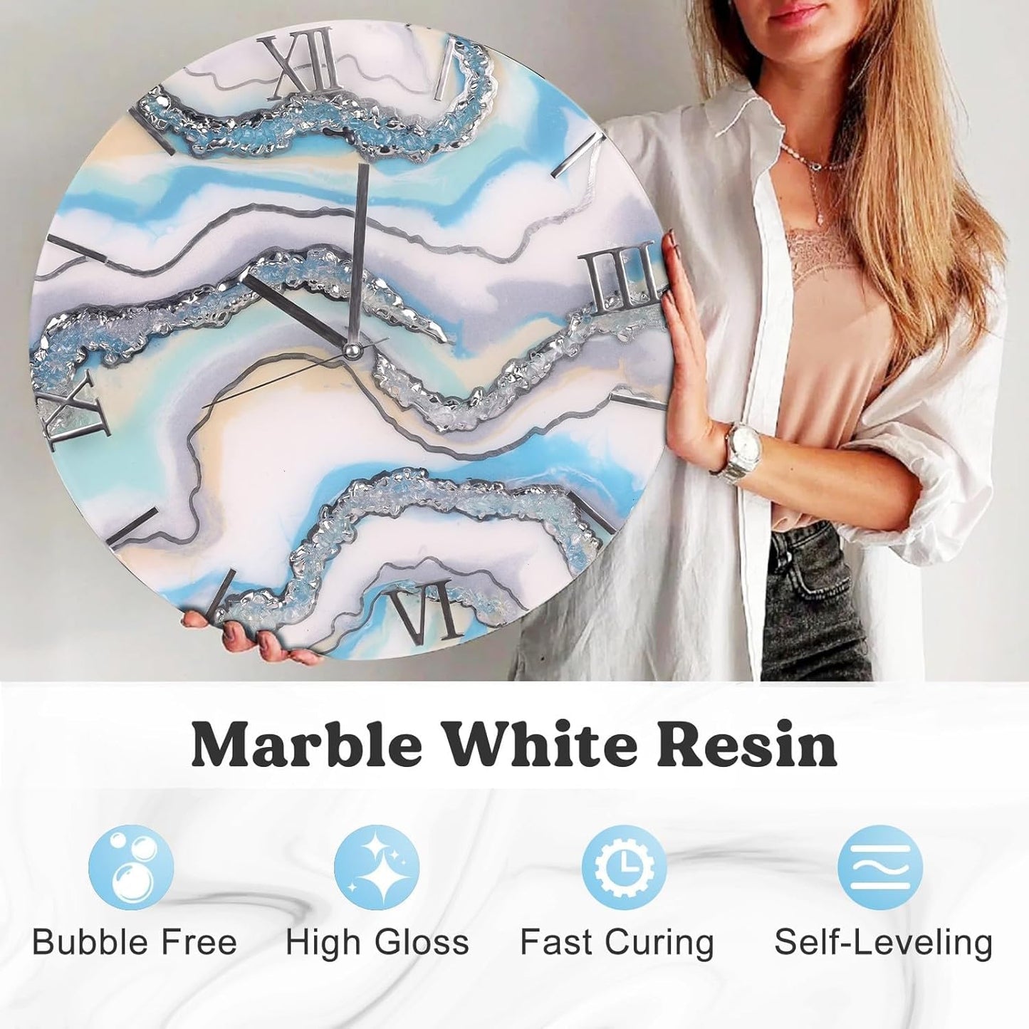LET'S RESIN EPOXY RESIN White Epoxy Resin,44OZ Bubble Free & High-Gloss Epoxy Kit,Self Leveling Resin and Hardener for Art Crafts,Jewelry Making,Wall Clock