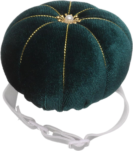 HARFINGTON Wrist Pin Cushion Wristband Sewing Pincushion Polyester Pin Holder Wearable Pumpkin Shaped Needles Wristband for Sewing Quilting Needlework DIY Crafts, Green