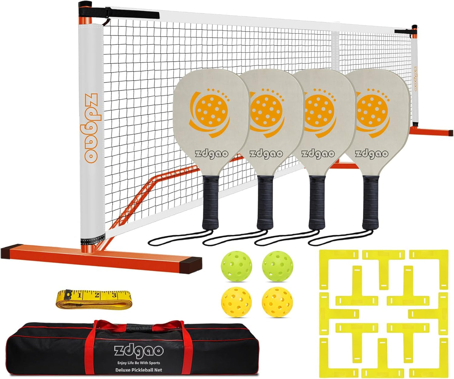 Zdgao Pickleball Set with Net for Driveway, 22 FT Regulation Size Pickle Ball Net Set with Pickleballs, Court Markers and Carry Bag, Steady Metal Frame for Outdoor, Indoor Court
