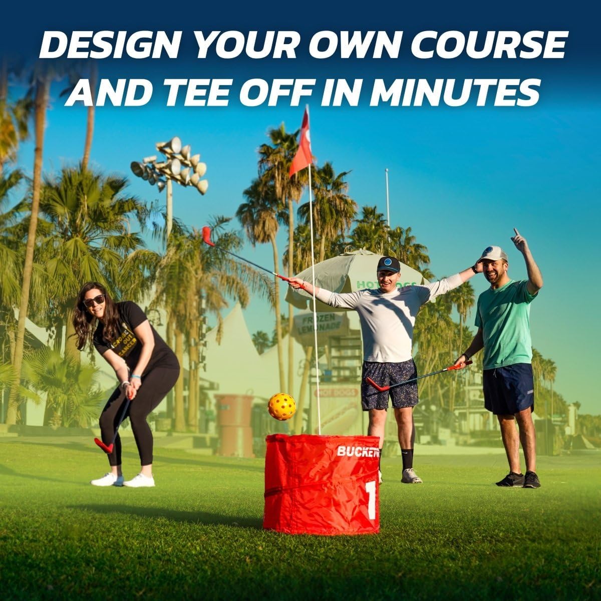 bucketgolf Game 6 Hole Bundle with Clubs - The Best Backyard Golf Game for All Ages and Levels Adults, Kids, Families, Schools, Yards, Parks, Beaches, Vacation. (4 Clubs (3 RH + 1 LH))
