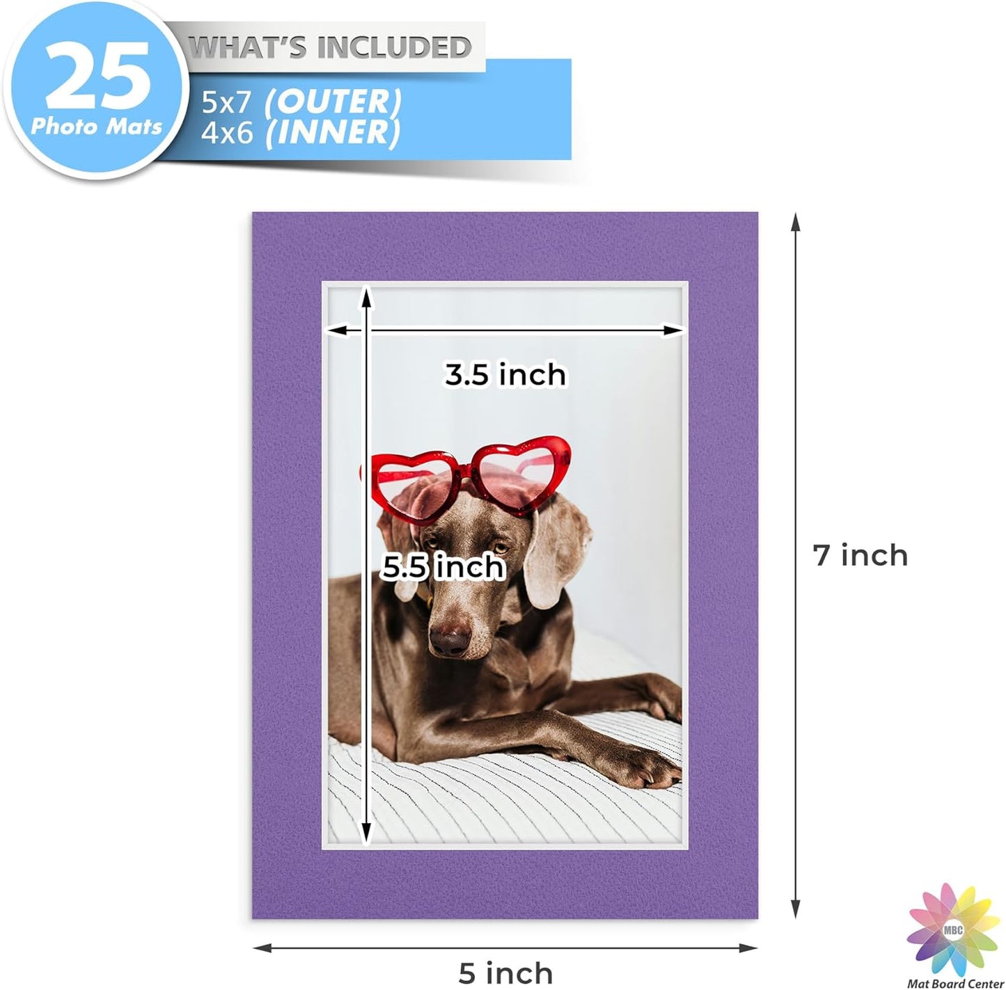 Mat Board Center, Pack of 25, 5x7 for 4x6 Mixed Color Mats - Acid Free, 4-ply Thickness, White Core - for Pictures, Photos, Framing
