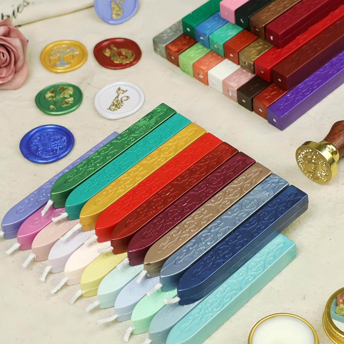 12Pcs Sealing Wax Sticks with Wicks, Assorted Colors Wax Seal Sticks Great for Letter Sealings Waxstamp Wedding Invitations, Packaging Decoration (12)