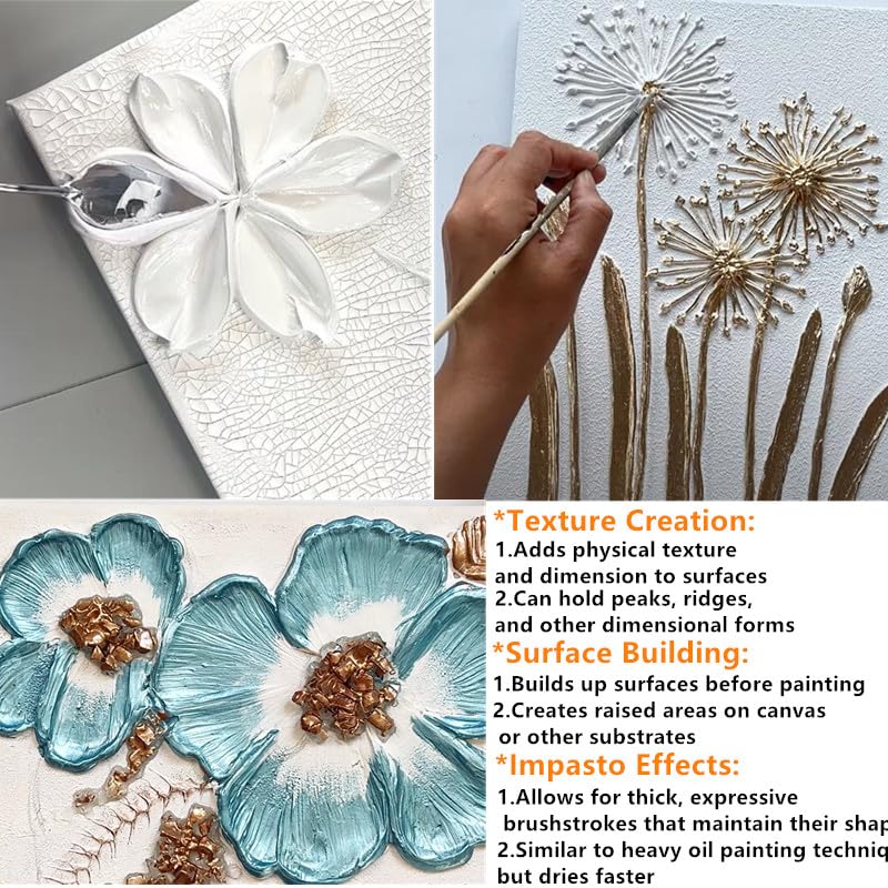 Acrylic Modeling Paste 3D Art Texture Paste 9.88oz/280ml, Ideal for Wood/T-Shirts/Glass/Stone, Sculpting Material Fast Drying Gesso Alternative DIY Crafts Projects (Transparent Texture Paste)