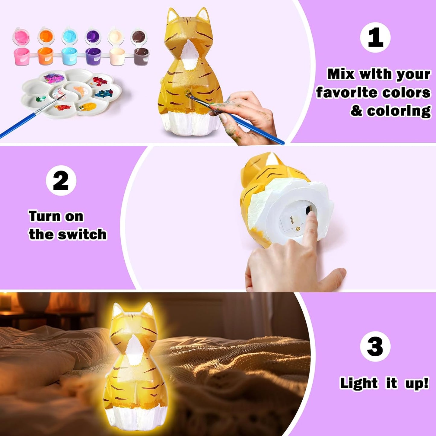 FUNZBO Paint Your Own Cat Lamp Kit - Halloweens Arts and Crafts Supplies, Toys for Ages 8-13, Crafts for Girls 8-12, Painting Kits for Kids Teen, DIY Toy for Toddler 3 4 5 6 7 9 10 11 + Birthday Gifts