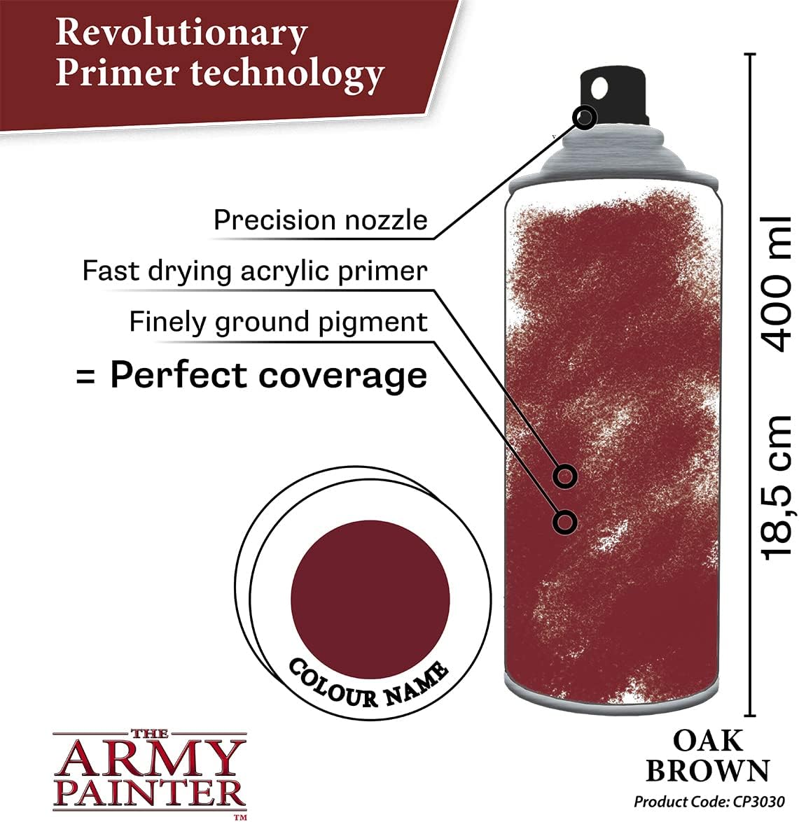 The Army Painter Colour Primer Oak Brown, 400 mL Acrylic Spray Primer, Spray Paint for Miniature Priming Basecoat, Tabletop Roleplaying, Boardgames, and Wargames Miniature Modelling