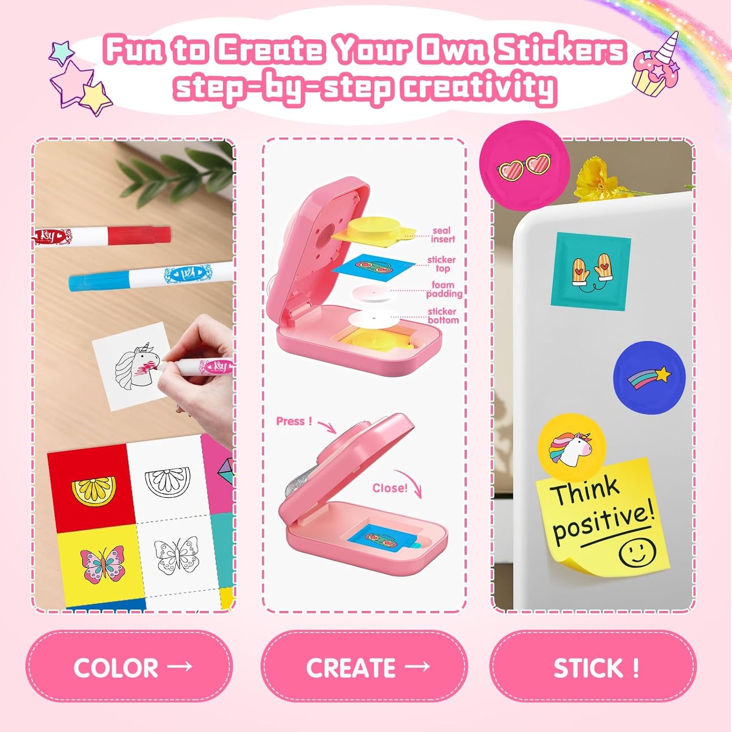 Sticker Maker for Kids - Make Your Own 60 Stickers with DIY Puffy Sticker Kit - Create a 3D Sticker Machine Arts and Crafts for Kids Ages 6-12 - Fun Craft Kits & Gifts for Girls Boys Year Old