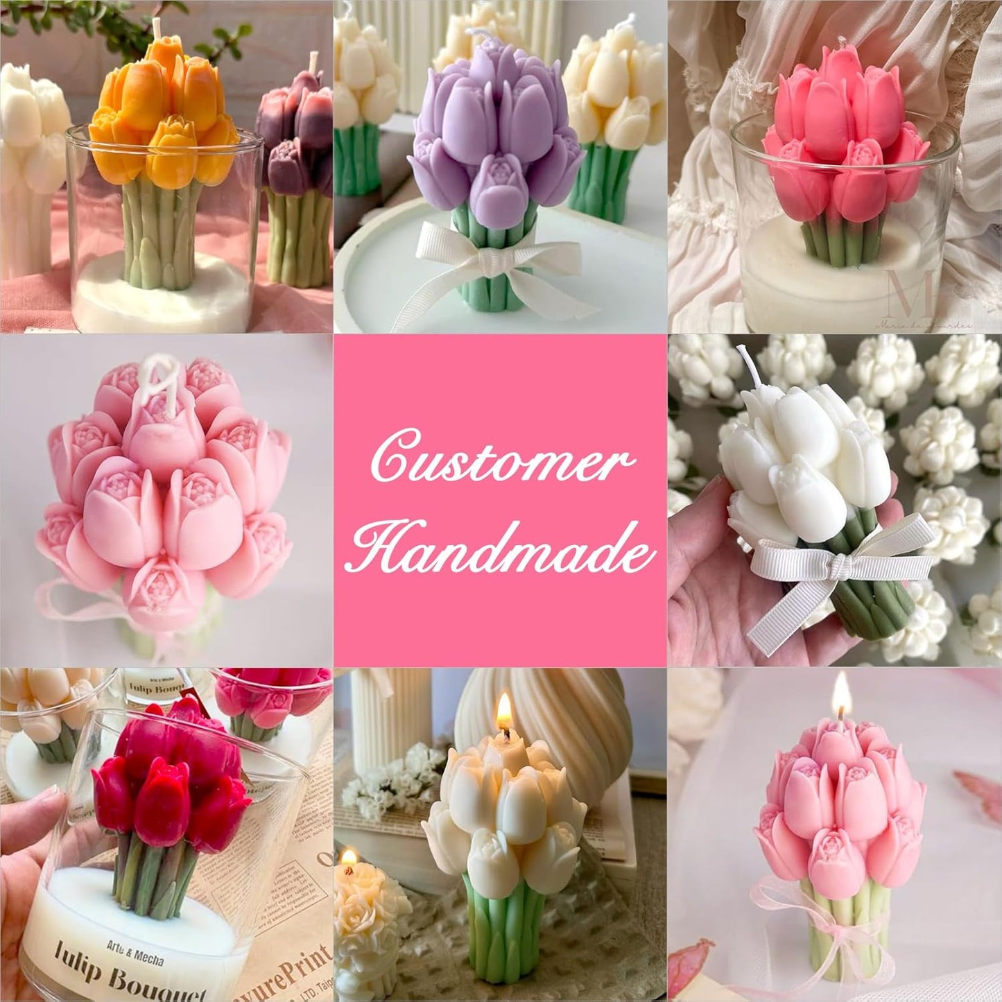 JDH Flower Silicone Mold,Tulip Bouquet Silicone Candle Molds,3D Flower Resin Candle Molds for DIY Handmade Supplies,Flowers Ornament Mold for Soap Wax Concrete Epoxy Resin Cake Decoration