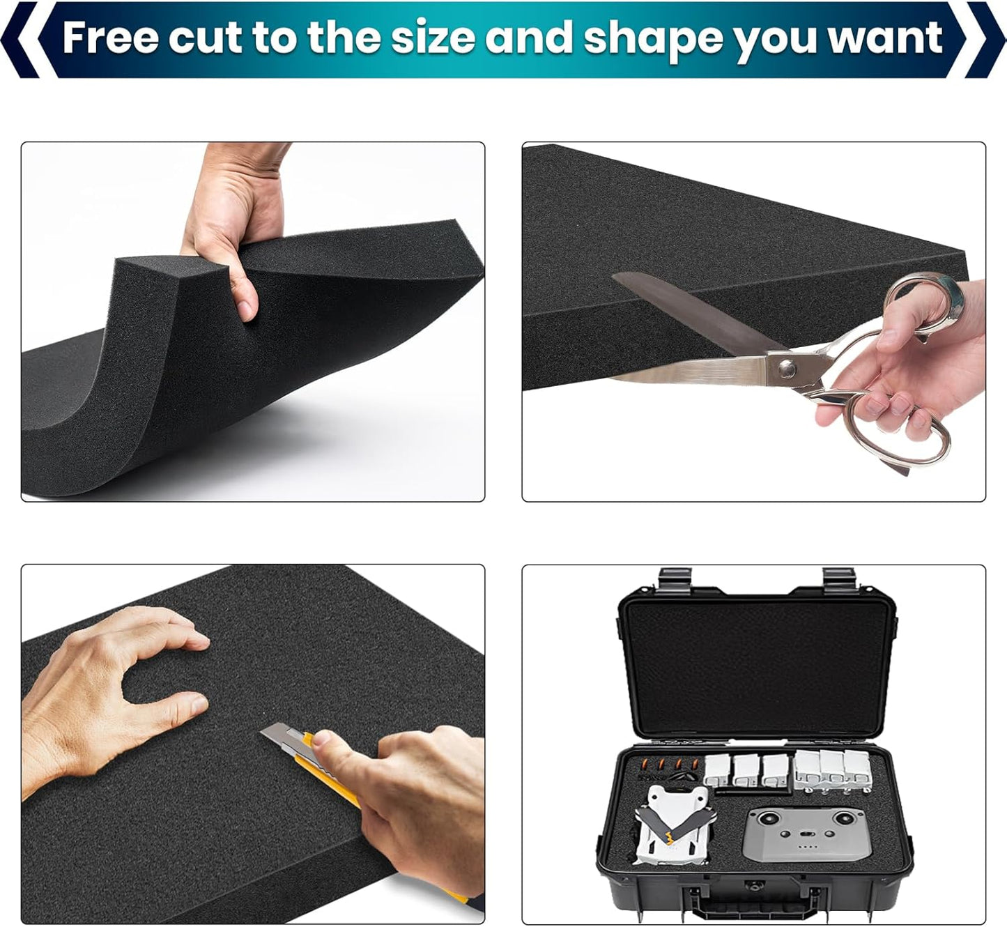 5 Pcs 16 x 12 x 2 Inches Polyurethane Foam - Foam Inserts for Cases Packing Foam Black Craft Foam Sheets for Packing Padding 2 Inch Thick for Camera Toolbox Storage