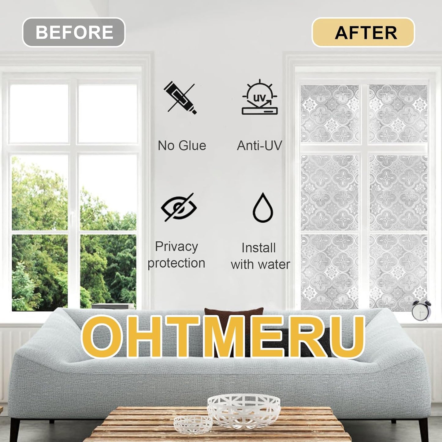 Window Privacy Film Decorative for Front Door, Bathroom Static Cling Stained Glass Sticker Opaque Heat Control UV Blocking Non-Adhesive for Home Windows 29.5 X 78.7 inches