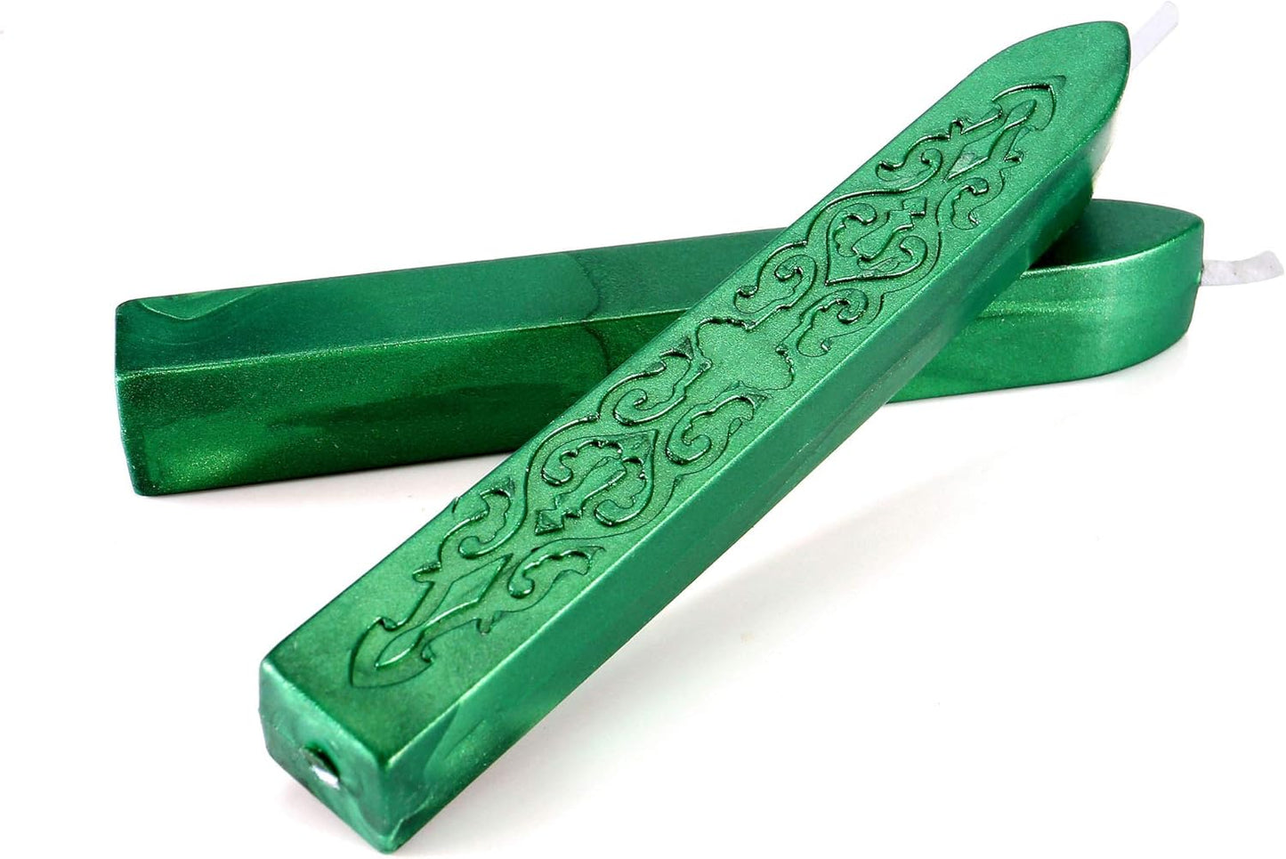 Metallic Green Sealing Wax Sticks, Yoption 5 Pcs Totem Fire Manuscript Wax Seal Sticks with Wicks for Wax Seal Stamp (Metallic Green)
