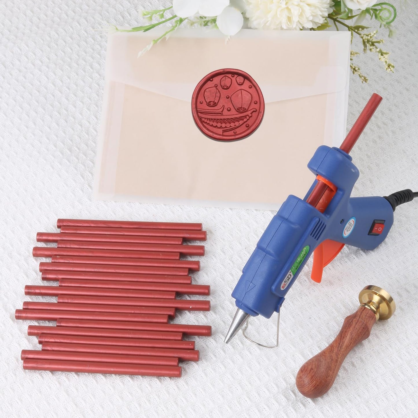 Metallic Red Sealing Wax Sticks, WASOHLING 20Pcs Glue Gun Wax Seal Sticks for Wax Seal Stamp, Wine Red Wax Seals for Christmas Wedding Invitation Envelope Letter Seals, Craft Adhesive (Mini Size)