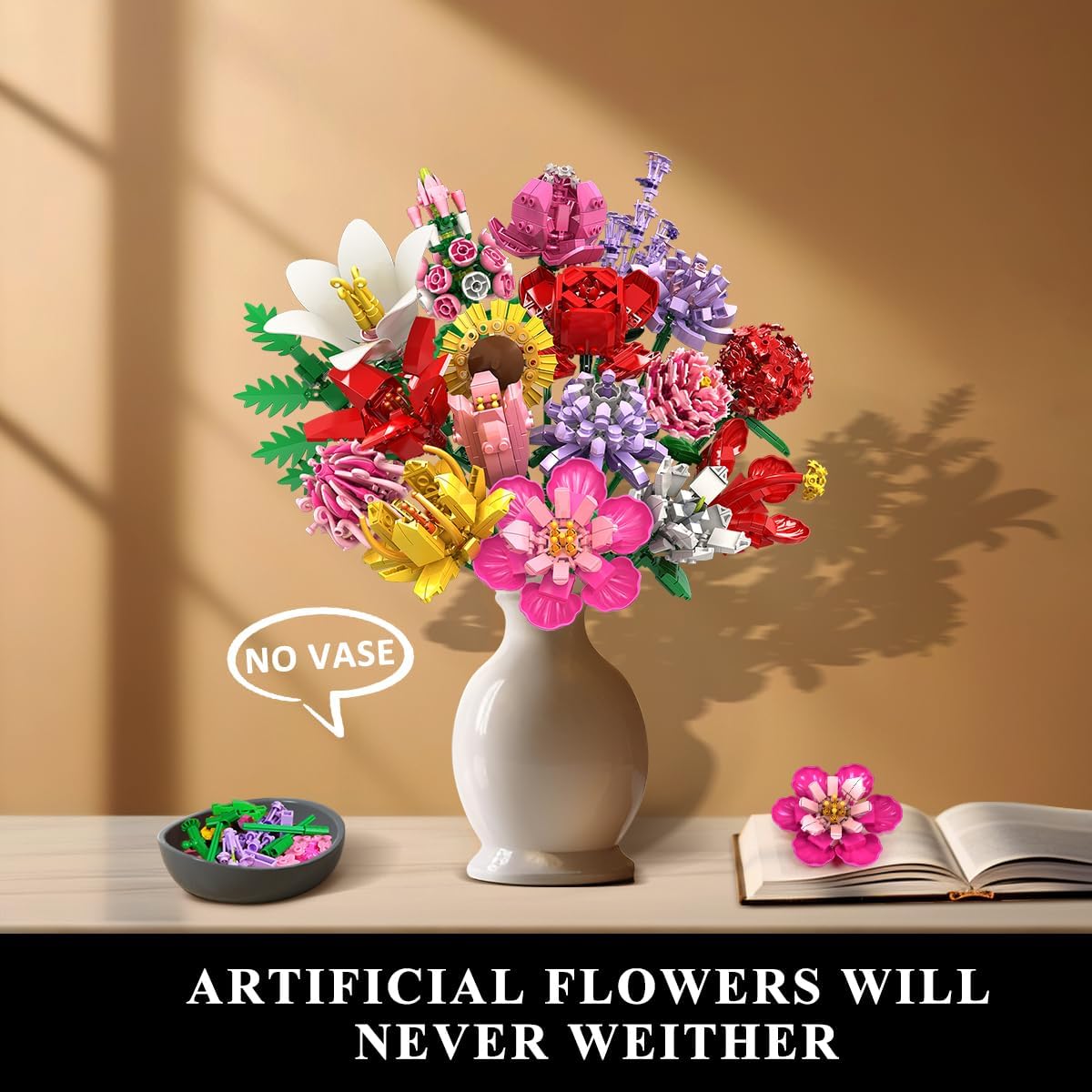 Flower Bouquet Building Set, 1464 PCS Botanical Collection Building Block Toy, 18 Flowers Rose Sunflower Home Plant Decor, Birthday Gifts for Adults Women Boys Girls 8-12+
