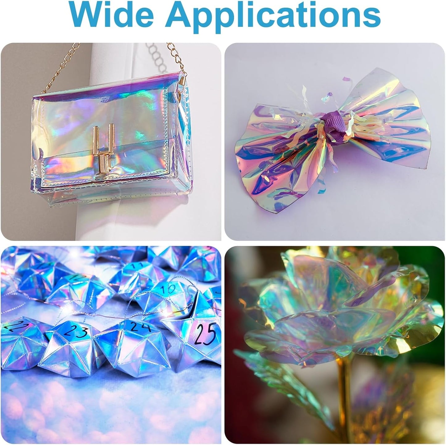 MECCANIXITY Holographic Clear PVC Vinyl Film Holographic PVC Fabric Waterproof Dichroic Film 12 x 48 Inch for Handbags Bows Earrings DIY Craft,Laser Green