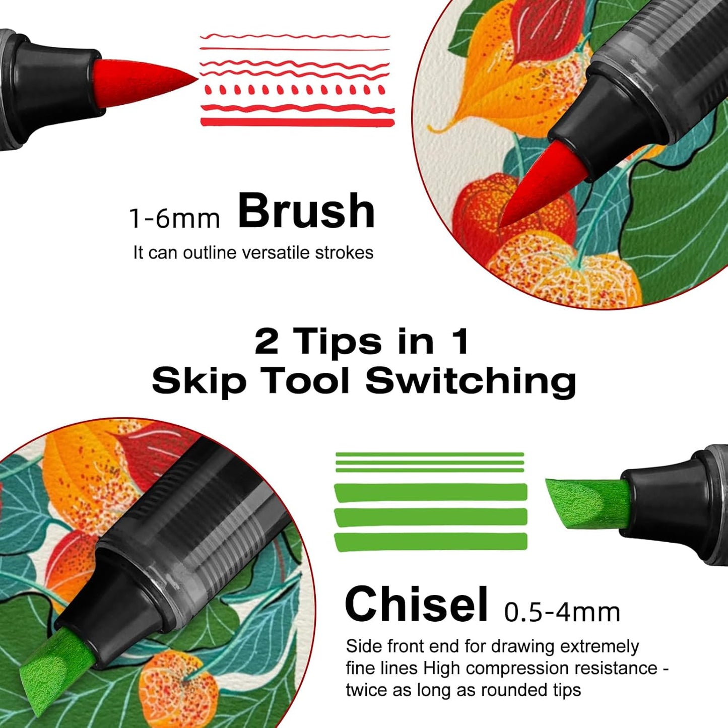 SFAIH Halloween Gifts Acrylic Paint Markers, 48 Colors Dual Tips Acrylic Brush Markers With Chisel Tip, Automatic Ink Control, Ultra-High Coverage, No Bleed Ink, Art Supplies for Rock, Canvas, Fabric