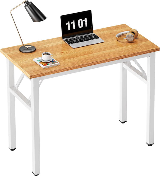 Need Folding Computer Desk - 31.5 Inch Foldable Office Writing Work Study Kids Student Teacher Home Bedroom Table for Small Space, Teak White