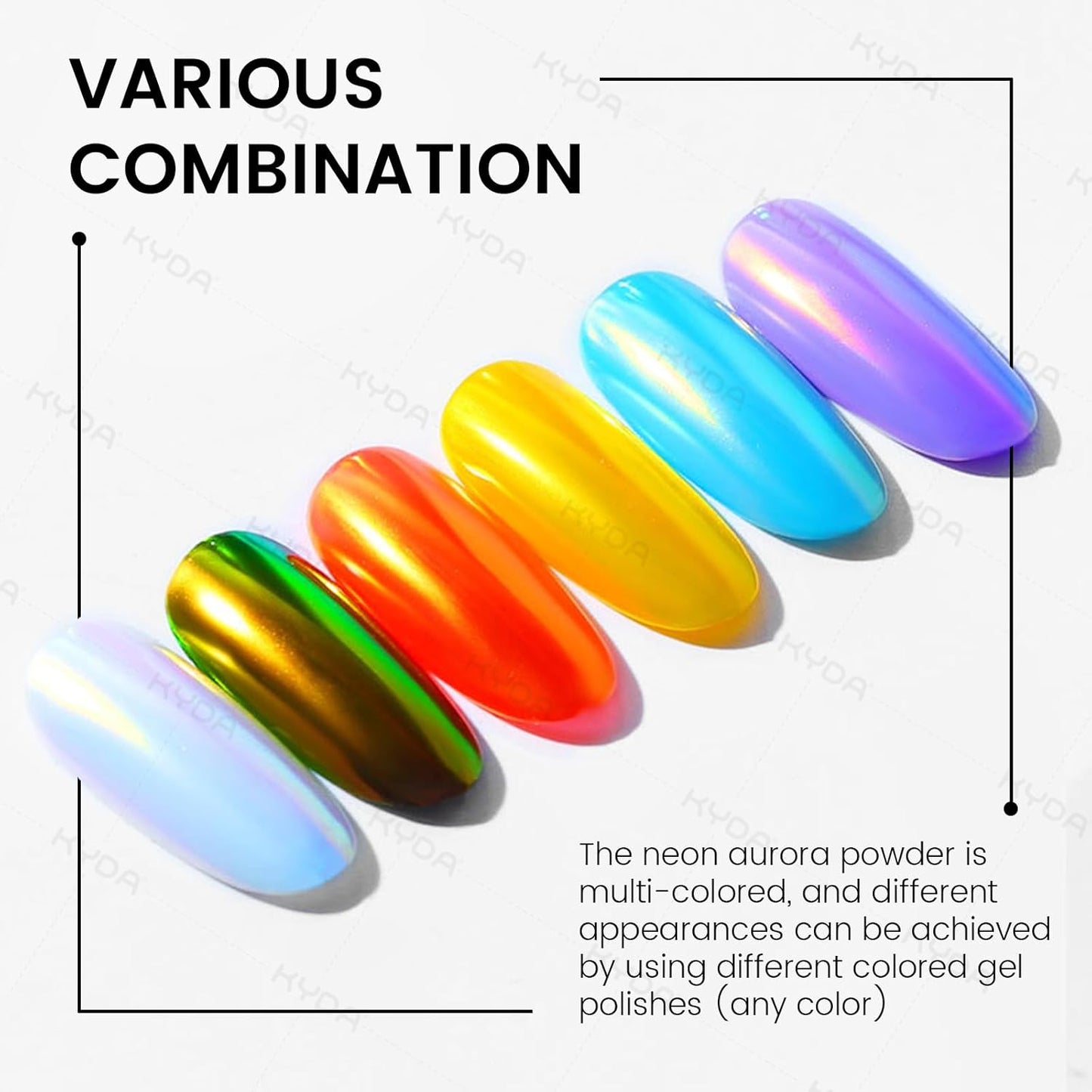 Ownest 4 Pcs Neon Chrome Nail Powder, Unicorn Chrome Nails Glitter Pigment, Aurora Iridescent Powder Pigment for Nails, Opal Pearl Mica Powders, Chameleon Pearl Manicure Pigment