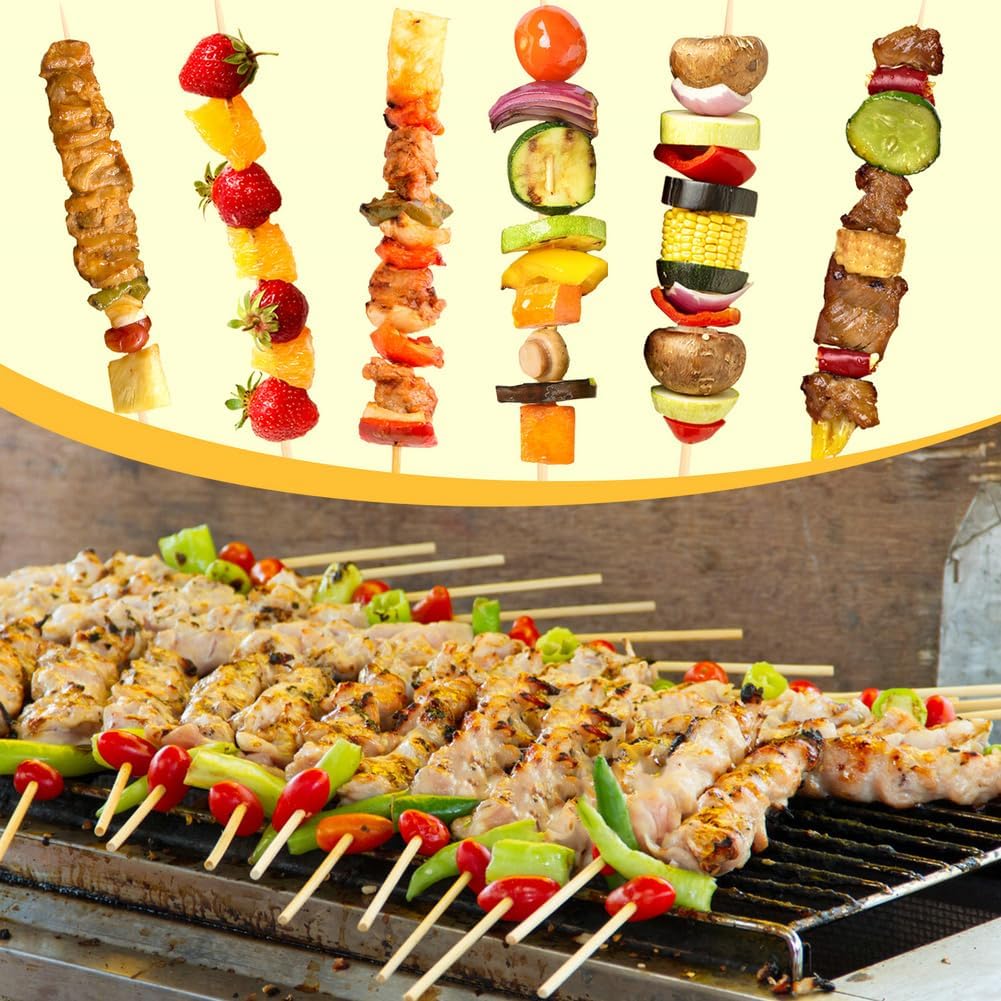 300 Pcs 12 inch Natural Bamboo Skewers, Φ=4mm, PEOUWNES Food Sticks for Appetiser, BBQ, Fruit，Cocktail, Grilling Kebabs, Bouquet, Chocolate Fountain, Corn Dog, Kitchen, Barbecue, Crafting and Party