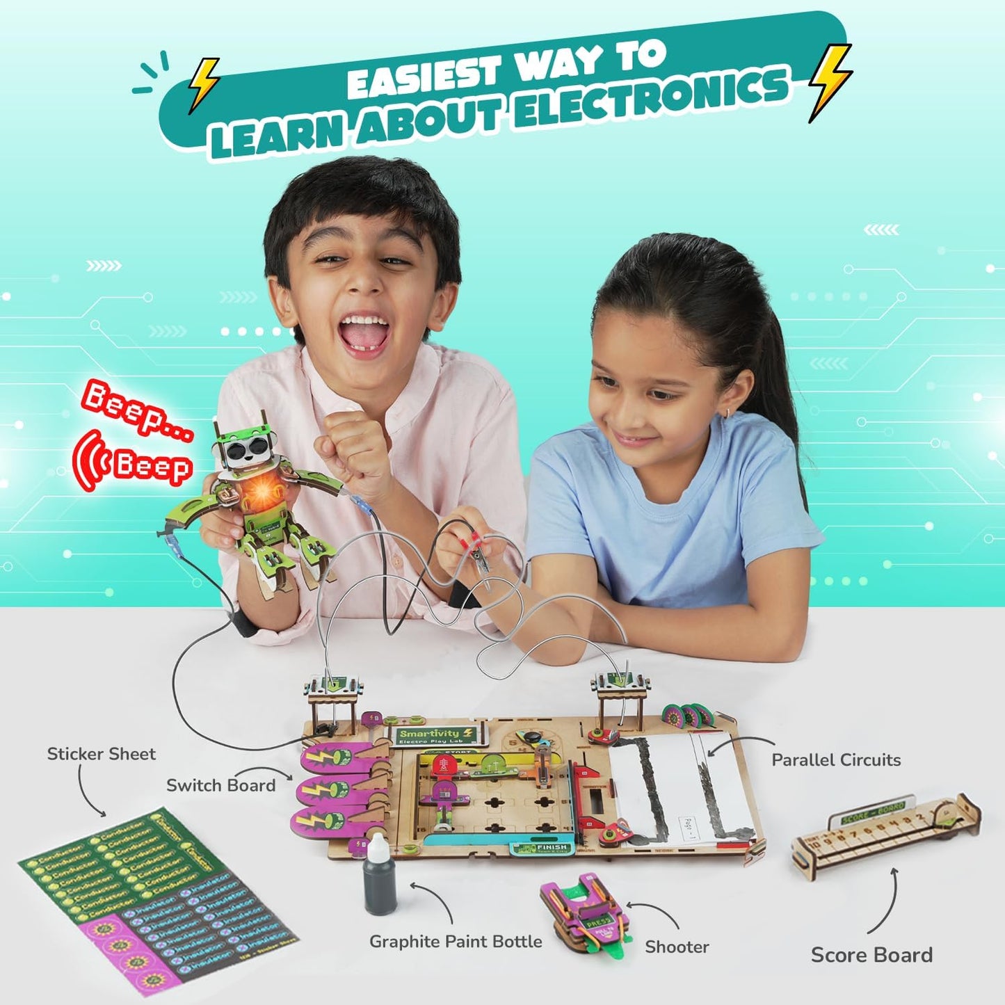 Smartivity Electro Play Lab for Kids Ages 8, 9, 10, 11, 12, 13, 14 Years Old I Electricity Kit with 9 Circuits Experiements & DIY Robot | STEM Science Project Kit | Birthday Gift for Boys & Girls