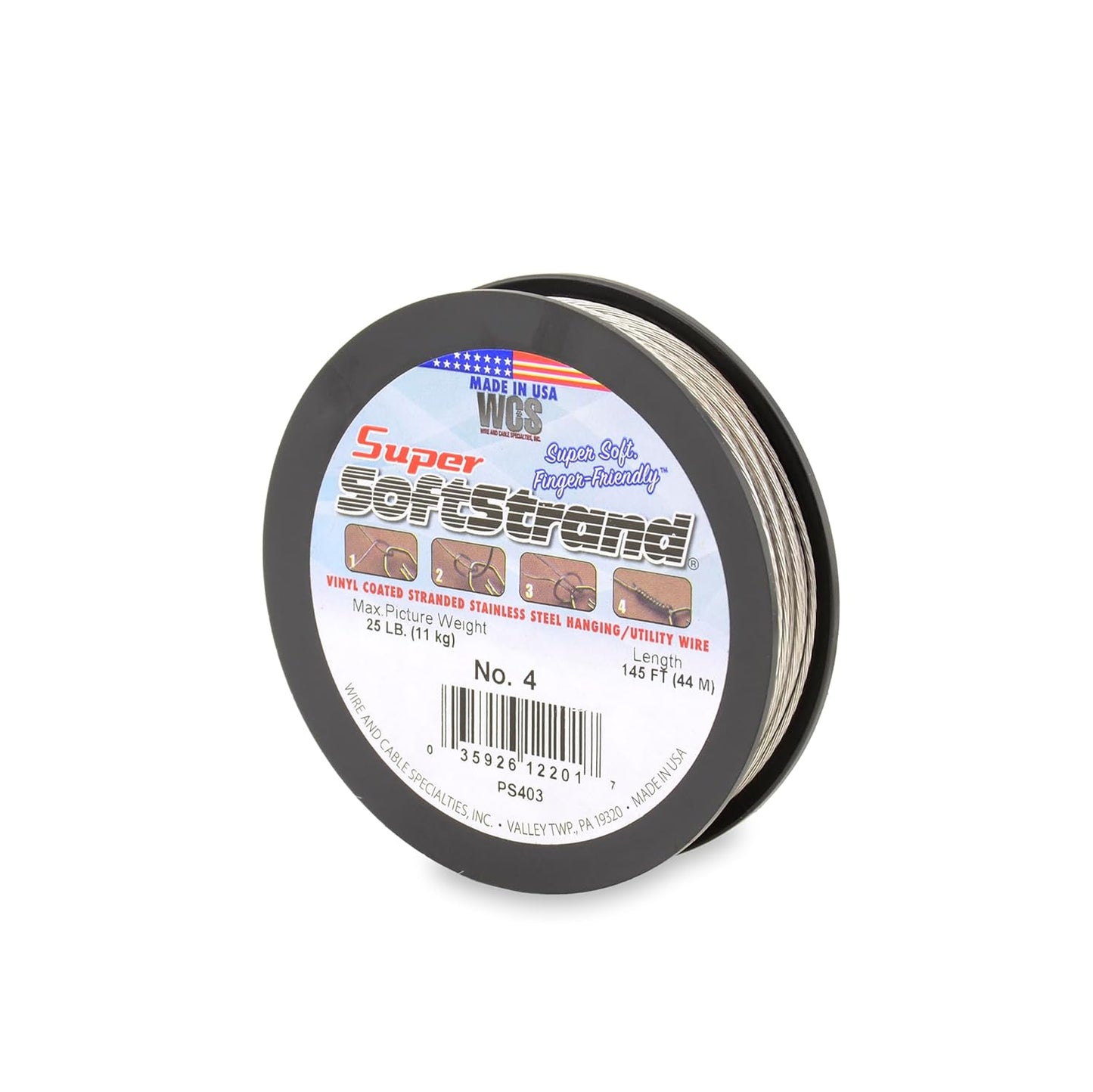 Super Softstrand, Vinyl-Coated Stranded Stainless Steel Picture Wrapping Wire, Size #4, 25 lb / 11 kg, 145 ft / 44 m