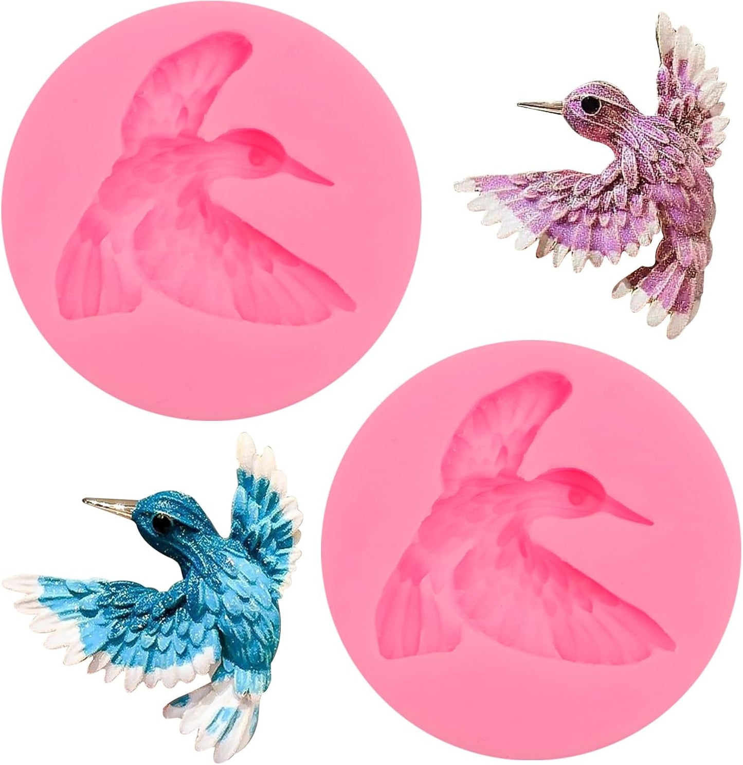 Hummingbird Silicone Fondant Mold, Bird Cake Decorating Mold, Pink, Set of 2