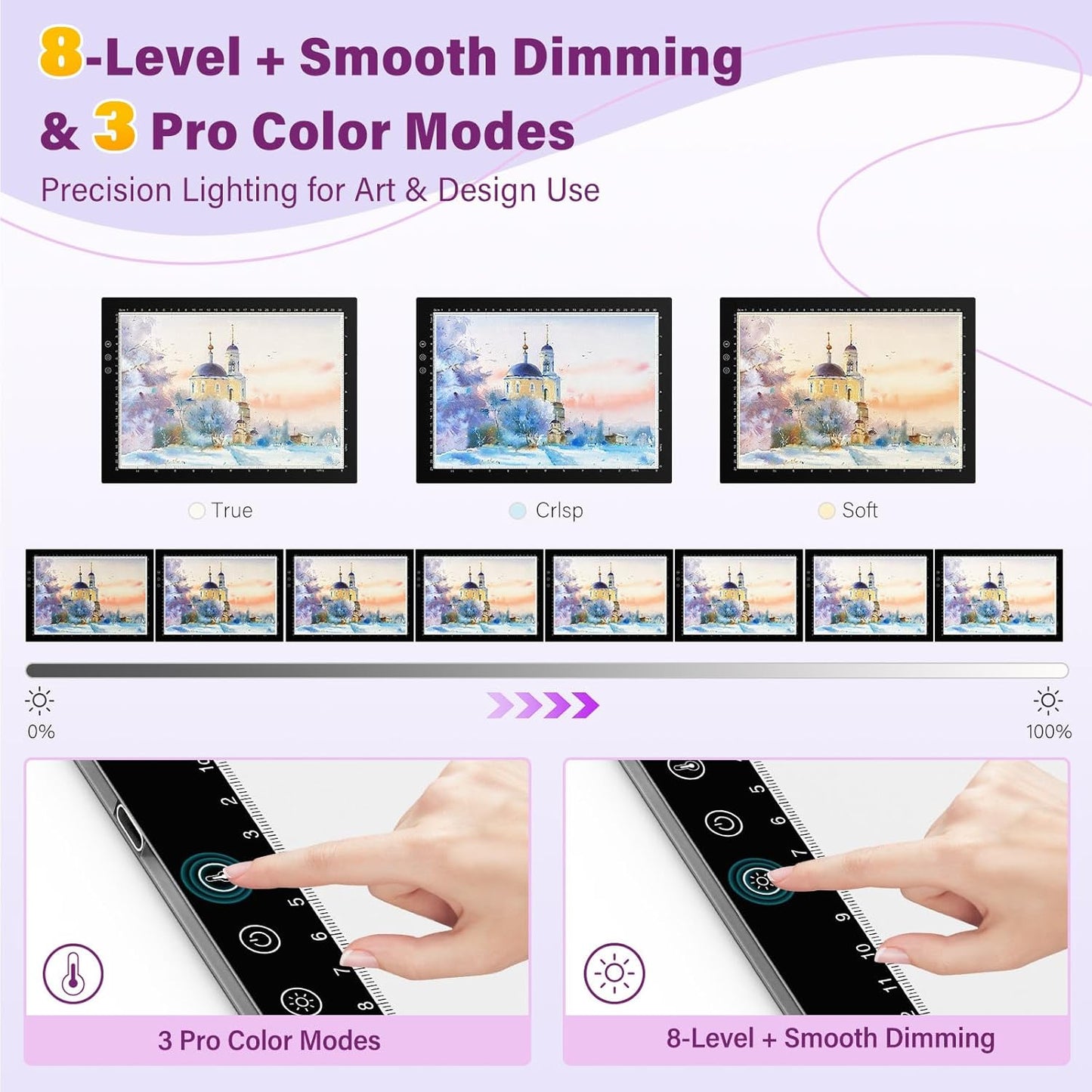 ZEXALIGHT A2 Light Box for Tracing, Light Pad for Diamond Painting with 8 Levels/Stepless Dimming Brightness and 3 Color Modes, Ultra-Thin Copy Board Light Table for Artists Tracing Drawing (Black)