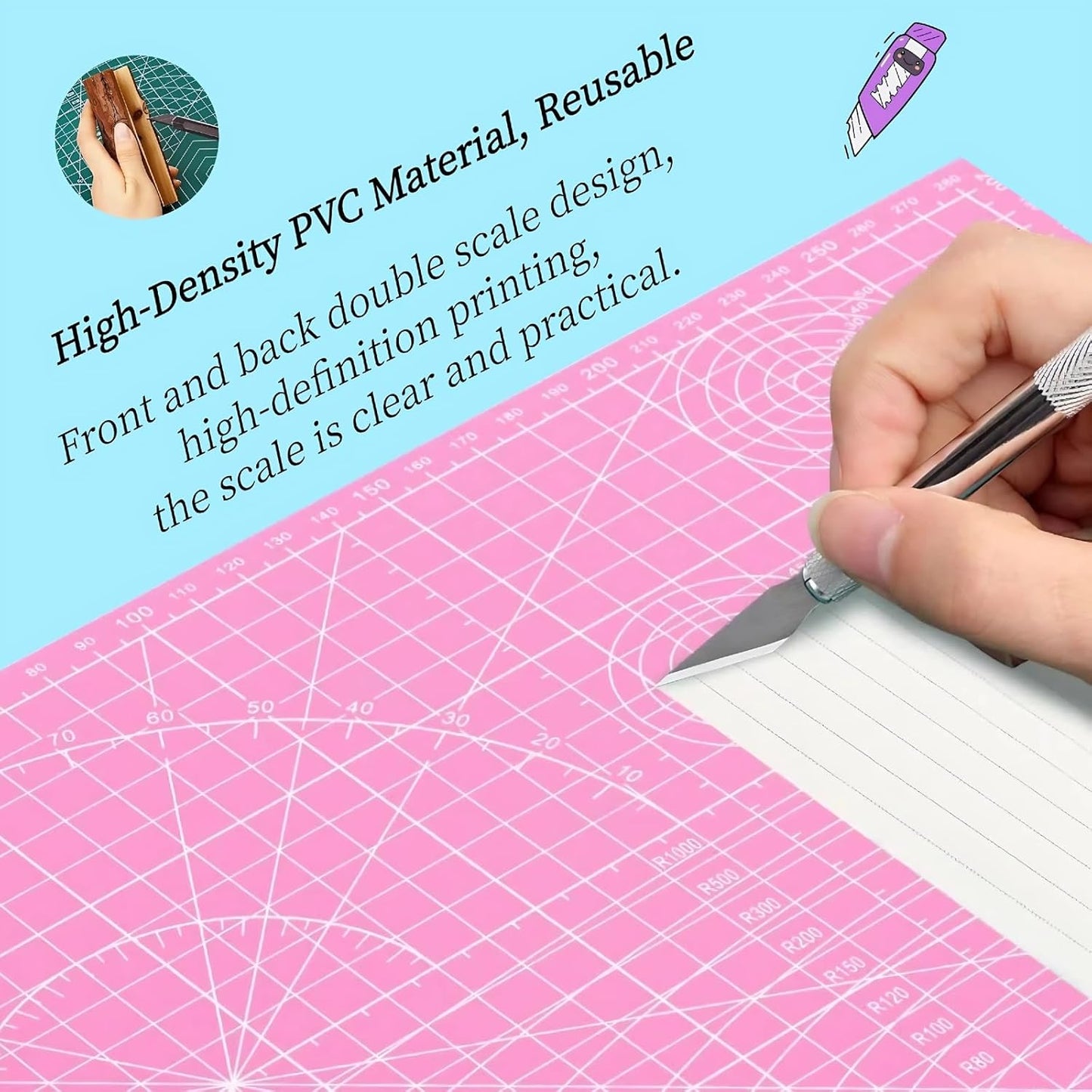 A5 Self-Healing Cutting Mat, Small Cutting Mat, Professional Double Sided Durable Cuttings Mats, Great for Hop Scrapbooking, Quilting, Fabric, Sewing Craft Projects (Green, A5)