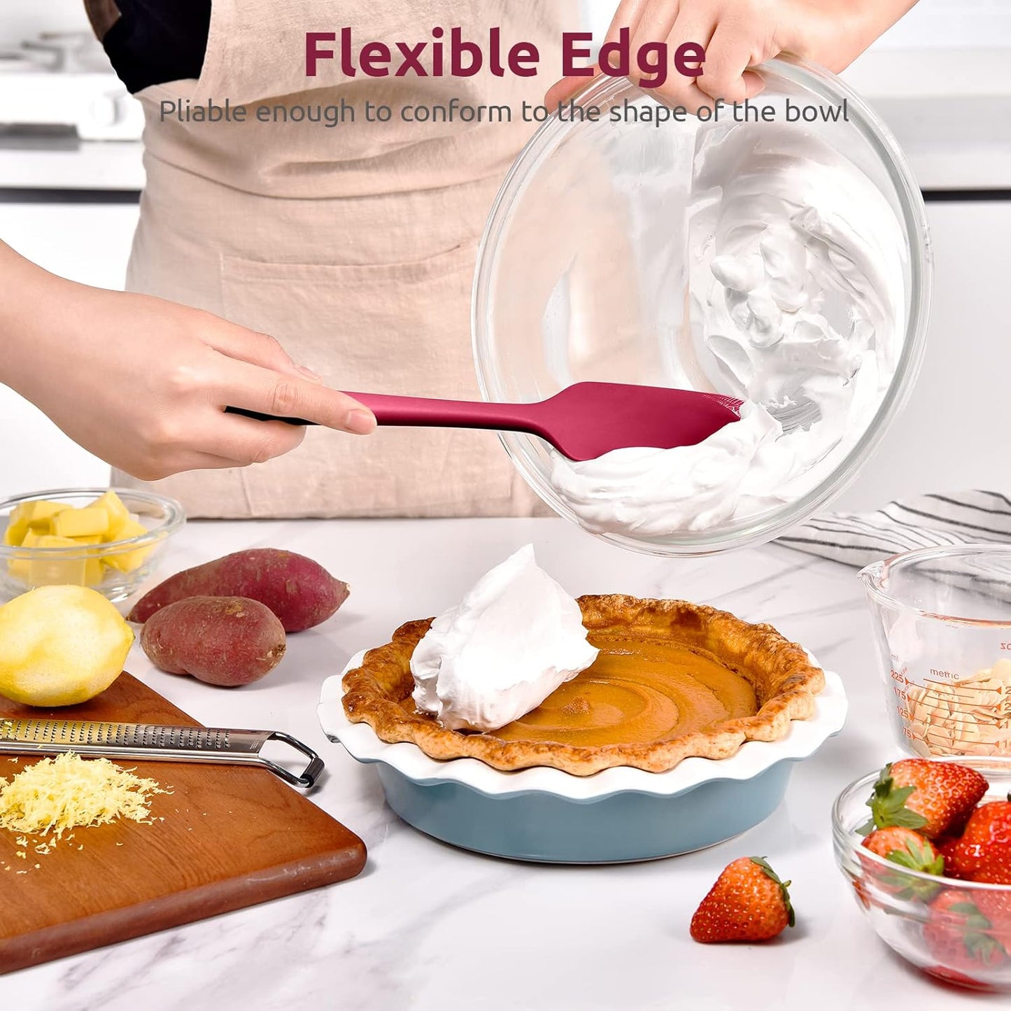 Heat Resistant Silicone Spatula Set: U-Taste 600ºF High Temp Seamless Food Grade Utensil, Flexible Rubber Silicon Kitchen Cooking Mixing Baking Scraper for Nonstick Cookware Set of 4 (Red)