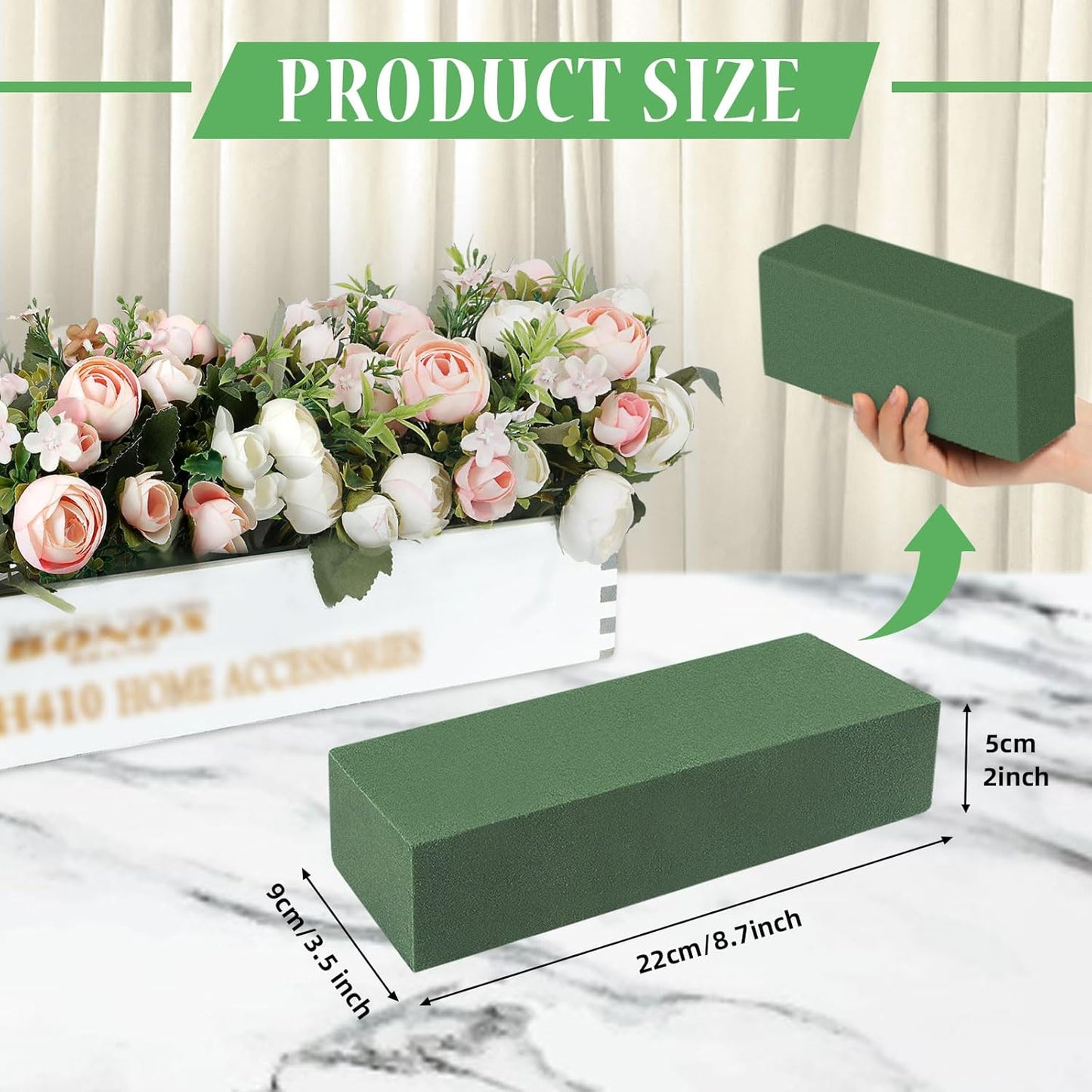 Gardace 2 Pack Floral Foam Blocks Each (8.7"L x 3.5"W x 2"H), Green Wet and Dry Floral Foam, Used for Fresh Flowers and Artificial Flowers, Plant Foam is Suitable for Wedding, Festival Decoration