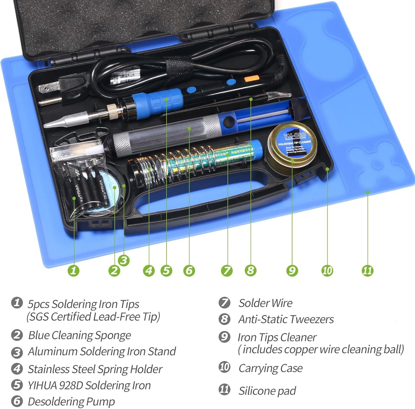 YIHUA 928D Soldering Iron Kit, 65W Soldering Iron, Fully Digital, Display °F/°C, Temperature Control, Accuracy 194~896℉- Soldering Kit with Sleep Function, Temp. Correction Function, Holder &more.
