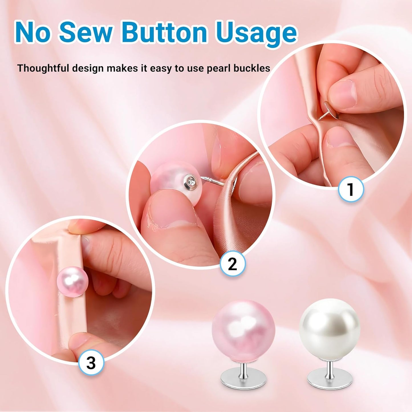 50 Sets Pearl Buttons No Sew Buttons for Clothes, 10mm Pearl Brooch Pins Reusable for Women, White Safety Pins for Dresses, Shirts, DIY Crafts, Fashion Decorative Accessories