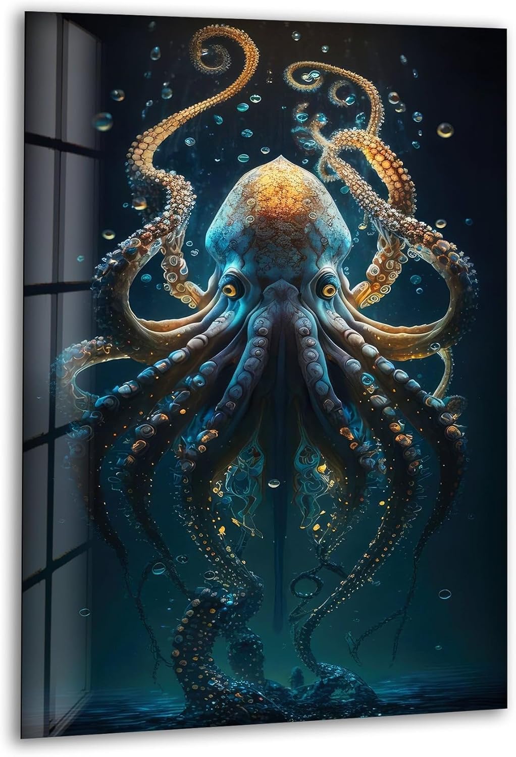 My Photostation.com 40WX60H'' Underwater Blue Octopus Glass Wall Art Tempered Glass Printing Wall Decor Large Wall Art Wall Hangings