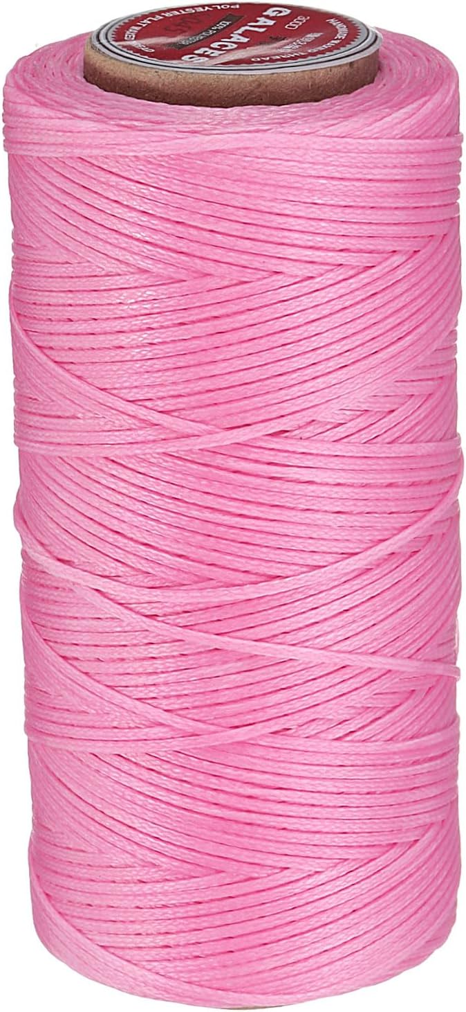 uxcell Flat Leather Sewing Waxed Thread, 140m / 153 Yards Polyester Wax String, 300D Wax Stitching Cord for Leather Crafts, Bookbinding, Bracelets Braided, Peach Pink