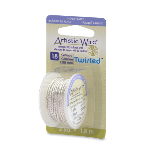 Artistic Wire, 18 Gauge / 1.0 mm Silver Plated Tarnish Resistant Colored Copper Craft Wire, Round Twist, Tarnish Resistant Silver, 2 yd / 1.82 m