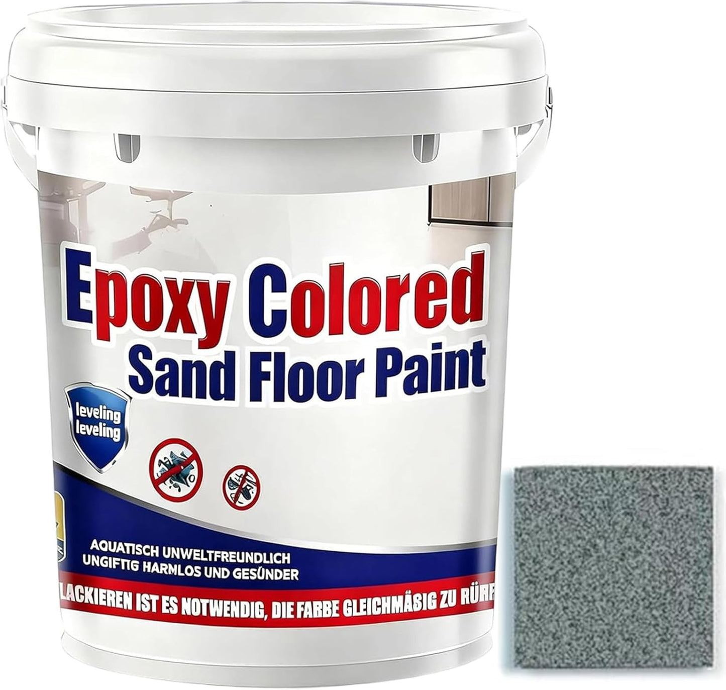 Epoxy Colored Sand Floor Paint, Epoxy Floor Paint for Concrete, High Gloss Marble Effect Coating, Waterproof Non-Slip Concrete Paints, Suitable for Indoor/Outdoor Use (Dark Gray,640 oz/20 kg)