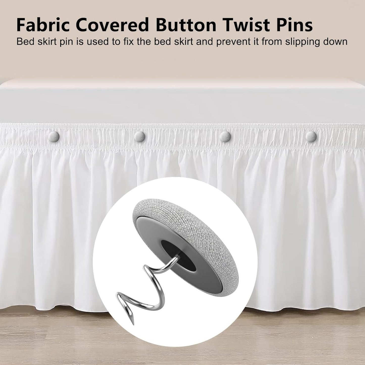 Linen Fabric-Covered Twist Pins - 8 Colors Upholstery Pins & Bed Skirt Pins -Used to Secure Sofa Cushion, Armrest Covers, Furniture & Bed Skir(12, Light Gray)