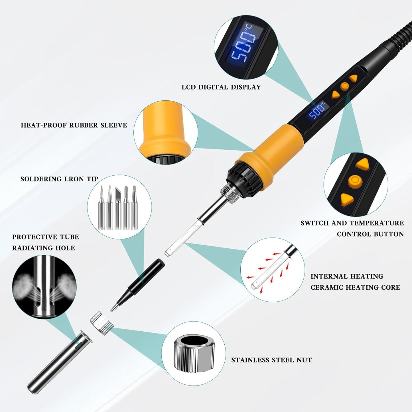 Soldering Iron Kit,80W LED Display Adjustable Temperature Soldering Iron Kit with Automatic Sleep Mode, Includes 5 Tips, Solder Wire, Stand, Flux - Professional Blue Welding Tool for Repair and DIY