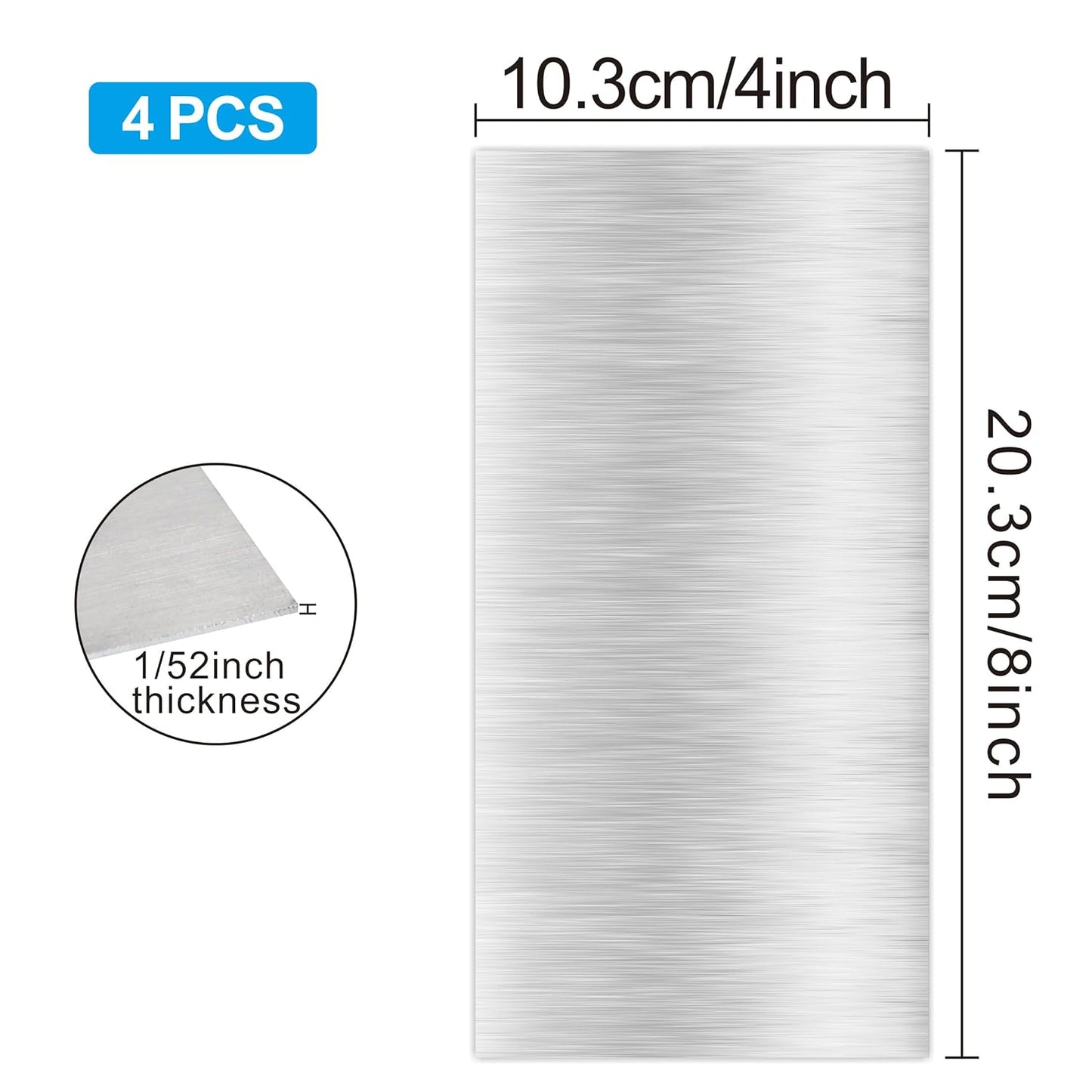4PCS 4"x8"x1/52 Stainless Steel Metal Plates for Magnetic Mount Board Wall,Tickness 0.5mm 430 Stainless Steel Shim Stock Plates for Crafting, Kitchen, Office