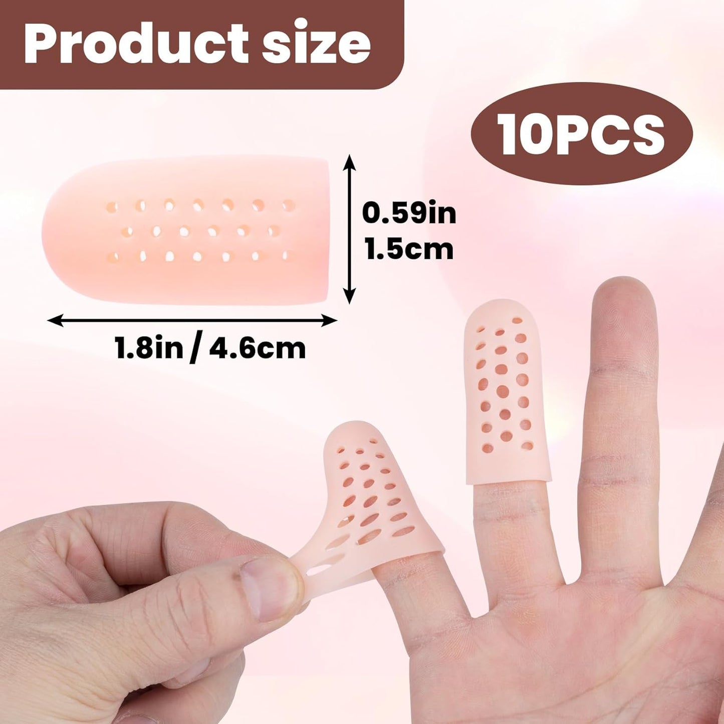 PAGOW 10pcs Gel Finger Cots/Covers, Silicone Finger Protector Support, Finger Caps Finger Sleeves Thumb Protector for Finger Cracking Trigger Finger Arthritis Pain Relief (Beige, Small)