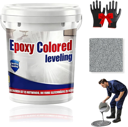 Epoxy Floor Paint, Epoxy Colored Sand Floor Paint, High-Gloss Marble Effect Self-Leveling Coating, Waterproof, Non-Slip, Ultra-Durable for Garage, Basement, Wood Floors (Sesame Gray,6.6 lb)
