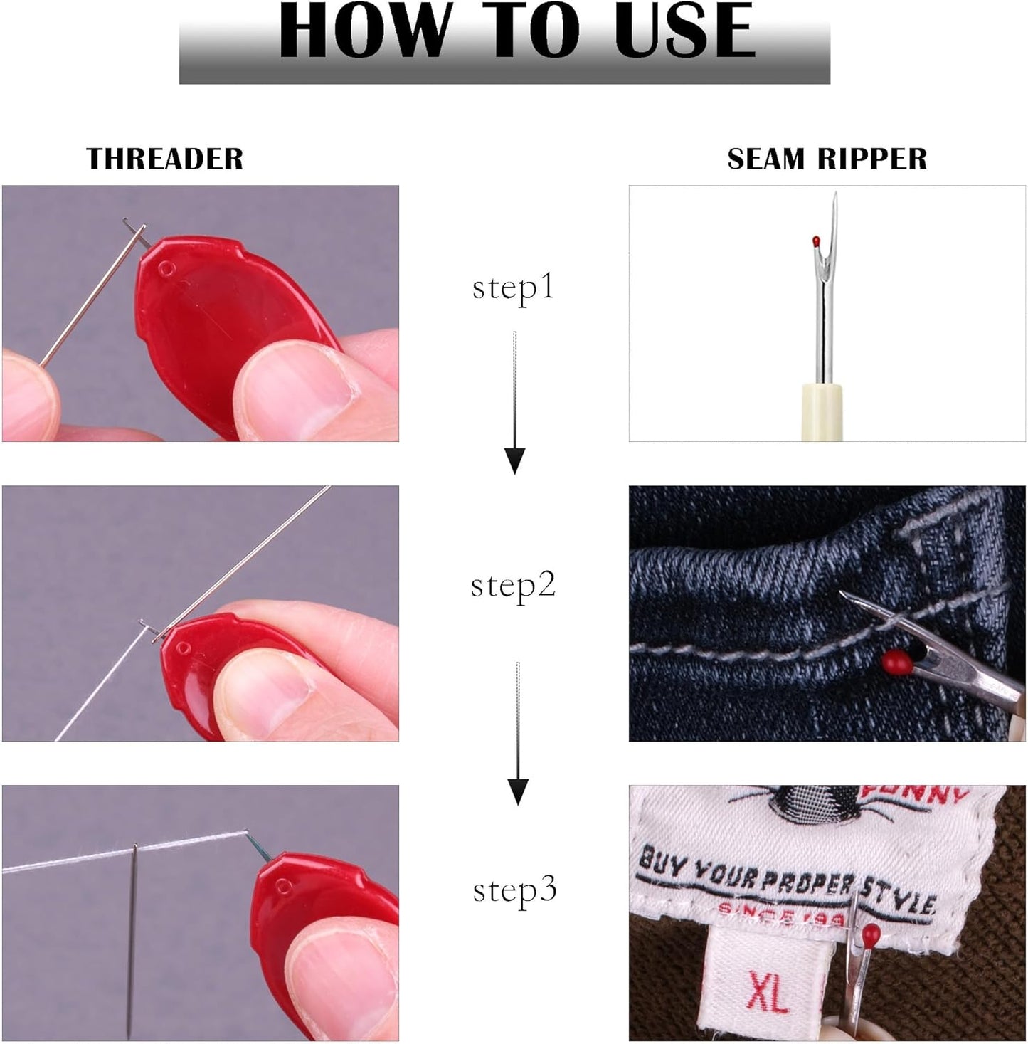 meeggrace Needle Threader, Seam Ripper,Small Needle Eye Threader Tool, Easy Threader for Machine and Hand Sewing, Fast and Precise Threading and Unthreading, Ideal for Needlework(5PCS+1)